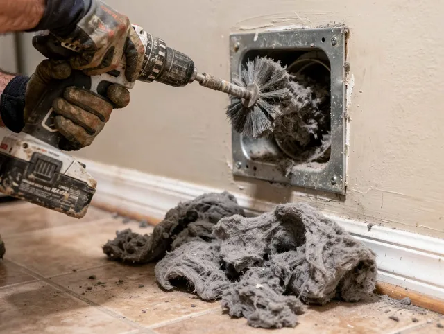 Certified Greeley Dryer Vent Cleaning technician performing dryer vent cleaning in Greeley
