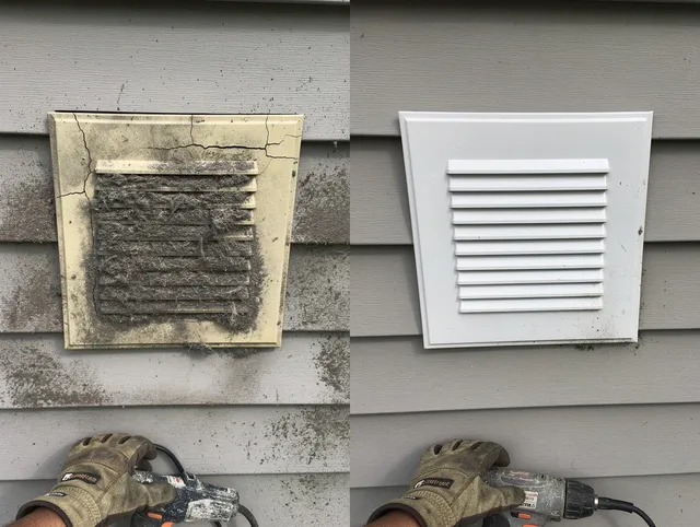 Greeley Dryer Vent Cleaning technician installing high-quality dryer vent cover at a residential property in Greeley