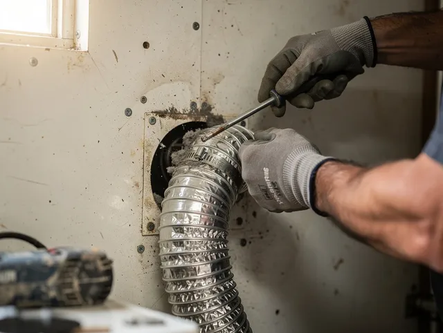 Greeley Dryer Vent Cleaning technician performing precise dryer vent hose installation in Greeley